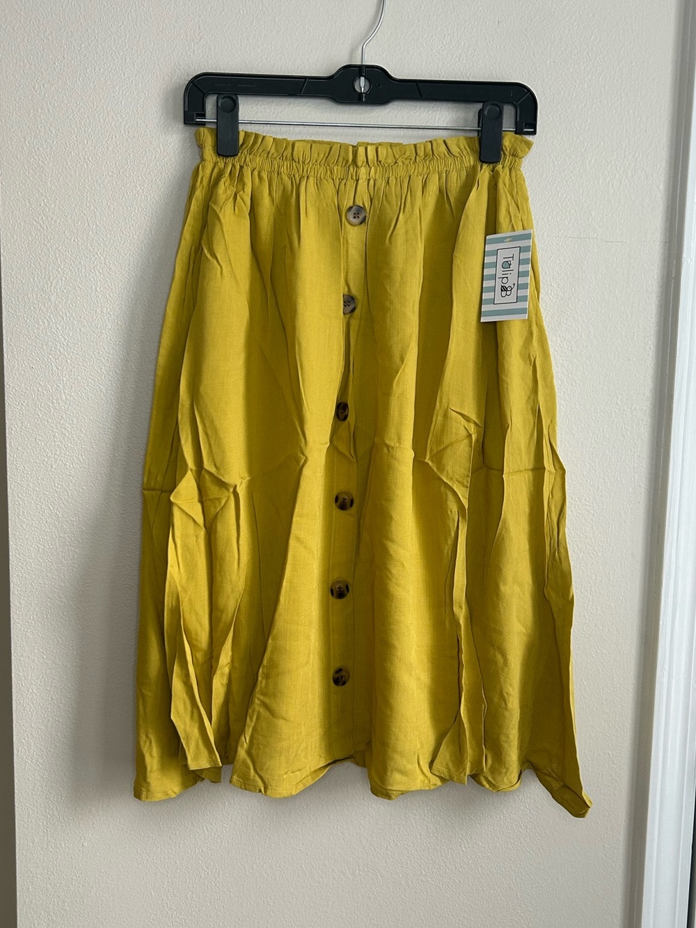 NWT Tulip B Mustard Yellow Button Front Midi Maxi Skirt Lined Size S - Picture 2 of 9